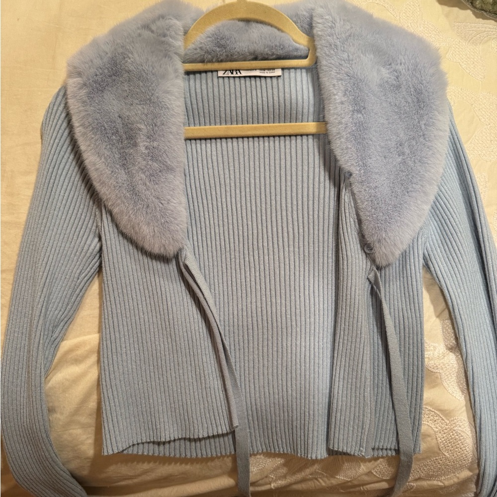 Zara baby blue fur sweater